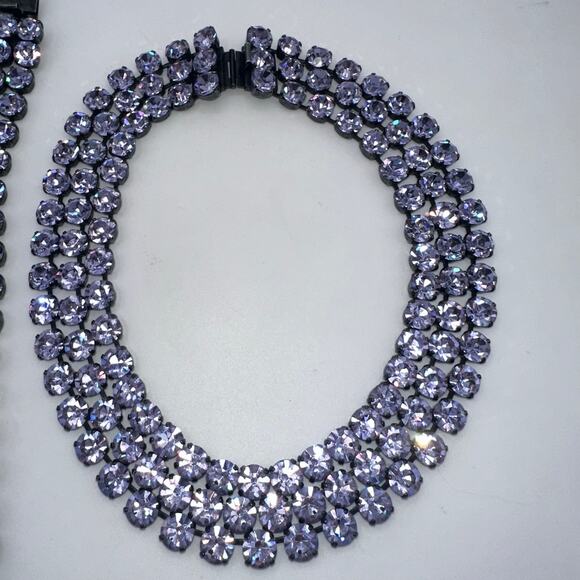 Vintage pewter tone Swarovski alexandrite rhinestones necklace bracelet parure - Picture 6 of 11